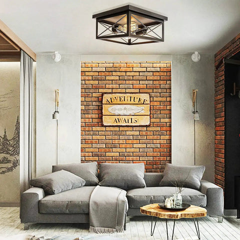 Industrial Two Light Retro Flush Mount Ceiling Light Fixture For Entryway Hallway Foyer And Cozy Living Spaces Square Rustic