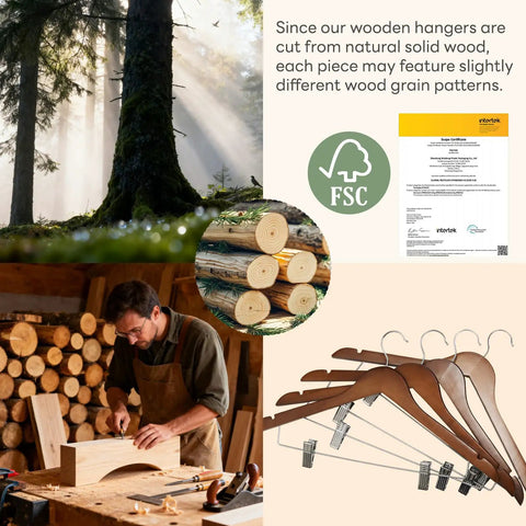 Heavy Duty Wooden Hangers With Clips 24 Pack Premium Walnut Wood Hangers With Adjustable Clips For Pants And Skirts