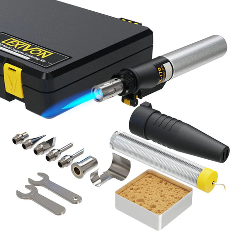 Butane Soldering Iron Multi Purpose Kit Cordless Self Igniting Adjustable Flame 7 Tip Set Pro Grade 13 Piece Accessory Bundle