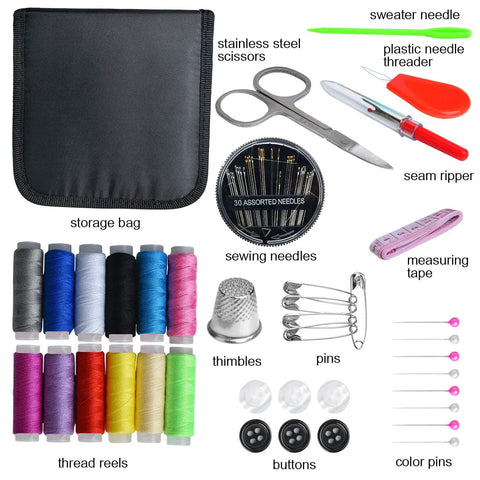 Portable Mini Sewing Kit For Travel And Home Use With Zipper Case And 74-Piece Gear Includes 12 Color Threads Scissors Needles