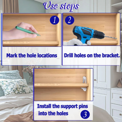 Instructions for installing Twenty Piece Plastic Self Locking Shelf Pins Five Millimeter for Three Quarter Inch Thick Shelves