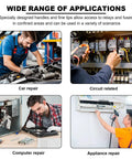 Various applications of 2-Piece Relay And Fuse Removal Tool Set including car repair, circuit work, computer and appliance repair.