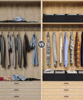 Before-and-after closet organization with Trapezoid Folding Closet Storage Bins With Handles And Divider Set Of 4 Heavy Duty Baskets for clothes.