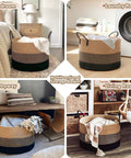 XXXLarge Woven Rope Basket For Blankets And Pillows With Long Handles Oversized Cotton Rope Basket Laundry Hamper And Nursery