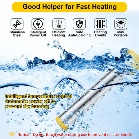 Immersion Water Heater 1500W Portable For 5 Gallon Buckets With Stainless Steel Guard And Digital LCD Thermometer in water