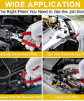 4 tools from 8-Piece Fuel Line Pliers Set With Hose Clamp Pliers, Electrical Disconnect, Push Pin Clip Remover, Panel Clip Pliers