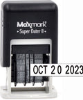 Straight Up Top Shelf Self Inking Date Stamp With Rich Black Ink visible marking OCT 20 2023 for clear daily office use.