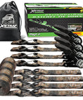 Heavy Duty One Inch Ratchet Tie Down Straps Four Pack With Integrated Soft Loops and a Killer Grip for secure lashing.