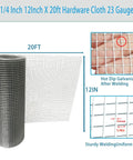 Heavy Duty Hardware Cloth Roll 12 Inch By 20 Foot 1/4 Inch Mesh 23 Gauge Welded Wire Fence Galvanized After Welding For Backyard Garden Fencing Chicken Wire Crafting And DIY Projects rolled mesh with 1/4in grid, 12in x 20ft