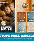 Clear Rubber Door Stoppers Extra Large Self Adhesive Wall Protectors showcase various surfaces like wood and drywall.