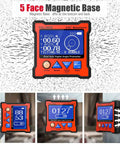 Dual Axis Digital Protractor with Five Face Magnetic Base 0.01 Degree Resolution, digital display, red casing, leveling angles