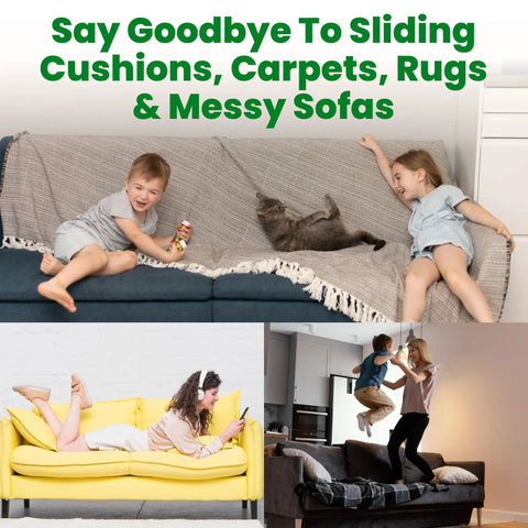 Heavy Duty Hook And Loop Strips Keep Sofa Cushions Locked Where They Go Extra Wide Non Slip Tape on cozy sofas with kids and cats.