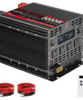 Beefy 5000 Watt Pure Sine Wave Power Inverter with remote control, four AC outlets, and dual USB ports for RV camper van.