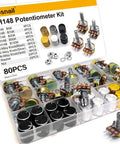80 Piece Potentiometer Kit With WH148 3 Pin 15mm Potentiometers In B5K B10K B20K B50K And B100K With Knobs Nuts And Washers