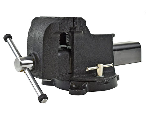 6 Inch Beefy Heavy Duty Steel Bench Vise With 360 Degree Swivel Base And Half To Two Inch Pipe Capacity Cast Steel Body Black Finish