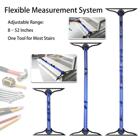 Solid Build Stair Tread Template Tool With Hella Precise Six Fold Measuring Jig For Dead On Staircase Angles And Pro Woodworking Layouts Up To Fifty Two Inches No Sweat Setup, adjustable 8-52 inches.