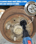 Wheel Hub Cleaning Tool Kit Pro Grade Heavy Duty Resurfacing Kit With 7 Pads in use on rusty wheel hub