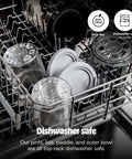 Ultimate Seven In One Frozen Treat Machine accessories in dishwasher, BPA-free pints and lids for easy cleaning.