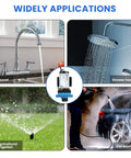 Self Priming Water Pump 110V used for faucets, showers, irrigation, car wash, showcasing versatility in multiple applications.