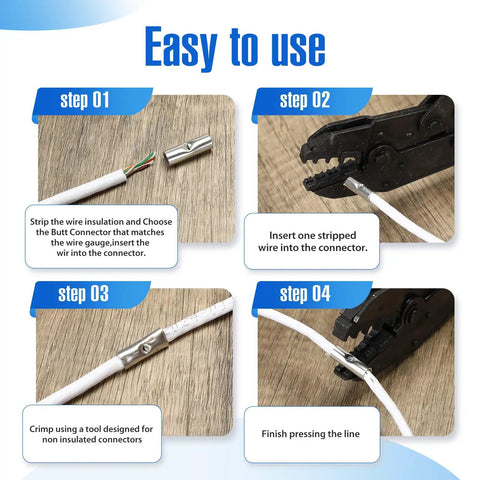 Easy to use steps for 600 Piece Non Insulated Ring Terminal Kit And Butt Fork Connectors Set For AWG 22 To 10 Copper Wire.