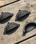 Matte Black Cup Drawer Pulls For Cabinets And Kitchen, Mystic Colonial Style Flat Black Cabinet Handles, heavy duty cast iron