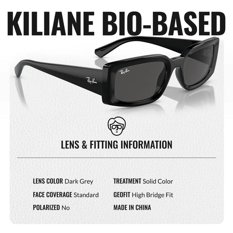 RB4395 Square Round Shape Non Polarized Sunglasses With Dark Grey Lenses for Men And Women displayed with lens information