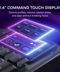 Full Size Mechanical PC Gaming Keyboard With Command Touch Display And Titan Switches For Rapid Macro Setup And Absolutely Lit Zero Lag Clutch Gameplay Ready 2.4-inch screen showing control profiles and macros.