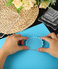 Clear Acrylic Stamp Block With Grid Lines 6x5 Inch For Scrapbooking And Card Making, Precise Alignment For DIY Crafts, Smooth Surface, Reusable Stamping Platform For Crafty Folks And Hobbyists, clear round block in use
