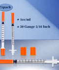One Milliliter Syringe Five Sixteenth Inch 30 Gauge 8mm U 100 Lab Supplies Individually Wrapped Pack Of Twenty Five Sterile Medical Syringes For Precise Dosing And Safe Disposal 25-pack 1 mL syringes with orange caps
