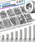 M2.5 Hex Socket Head Cap Screws Kit Pro Grade Assortment In Lengths 4mm, 6mm, 8mm, 10mm, 12mm, 16mm, 20mm, 25mm, 304 Stainless Steel Bolts With Nuts