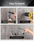 Installation steps for 12 Pack 4Inch Heavy Duty Garage Wall Hooks Steel J Hooks For Tools with drill and screws.