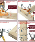 Diagram showing Game Changer Corner Clamp Set For Woodworking 90 Degree Right Angle Holders For T Joint And Miter Joint Cabinet Face Frames