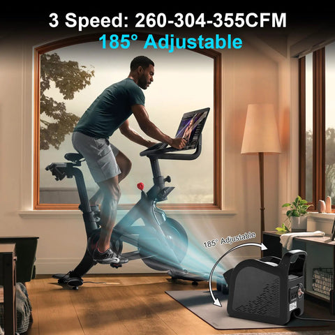 High Velocity Blower Fan Air Mover For Floor Drying And Ventilation, 355 CFM Portable Utility Fan in use with exercise bike, black