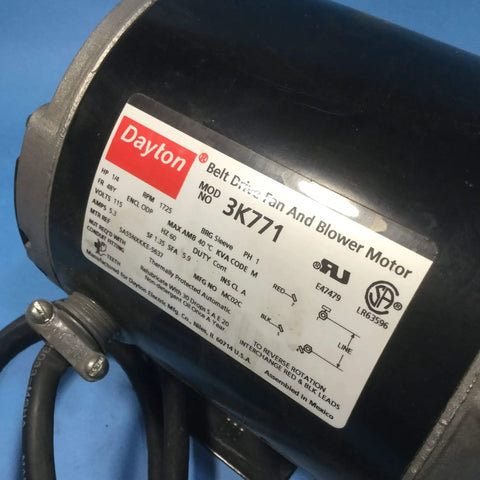 1/4 HP Belt Drive Motor Delivering Smooth Silent Operation At 1725 RPM On Split Phase 115V Frame 48 Specs with label details.