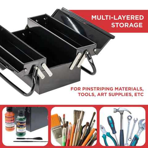 Metal Folding Storage Box Two Level Portable Toolbox for Auto and Home Tools Pinstriping Supplies Auto Body Gear