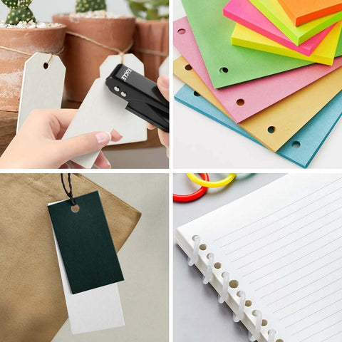 Low Force One Hole Paper Punch, 12 Sheets Capacity in use on colored papers, tags, and binder sheets, compact portable black punch with anti-skid base.