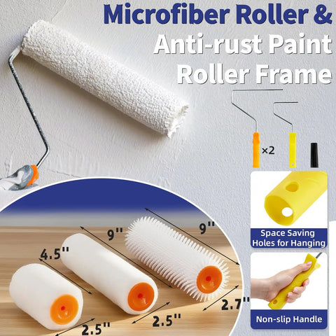 Pro Grade Self Leveling Concrete Tool Kit With Spiked Rollers And Adjustable 6.6Ft Pole, microfiber roller and frame details