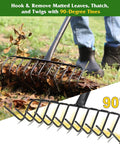 Heavy Duty Garden Rake For Leaves And Debris With 60 Inch Adjustable Handle, Wide Bow Head For Big Yard Cleanup, Metal Tines With 90 Degree Curved Design