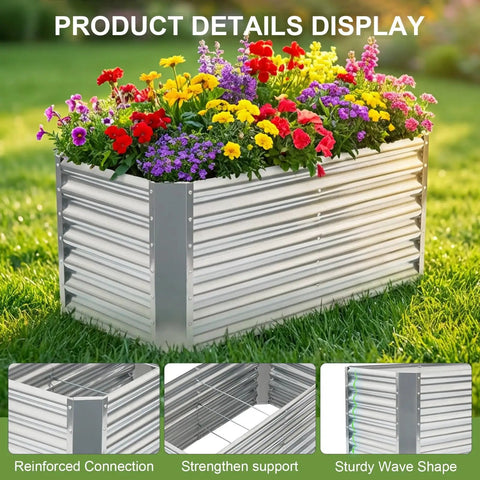 2 Pack Raised Garden Bed 4x2x2 Ft Galvanized Steel With Deep Root Planter Boxes Wing Nut Fasteners And Safety Edges For Outdoor Veggies And Flowers And Herbs And Succulents