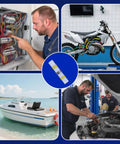 Waterproof Solder Seal Wire Connectors Kit For Auto And Marine Use Self Soldering Heat Shrink Electrical Connectors Set 26 To 10 AWG 4 Sizes 800 Pcs No Crimping Tools Needed with mechanic using in boat and auto repair environments.