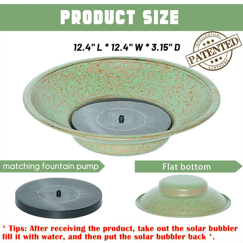Solar Fountain Bird Bath Bubbler For Outdoor Garden Made Of Metal Water Feature For Patio Decor; size 12.4x12.4x3.15 inches