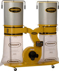 Heavy Duty Three Horsepower Industrial Dust Collector With Two Micron Canister Filter And Delay Timer for effective wood workshop cleanup.