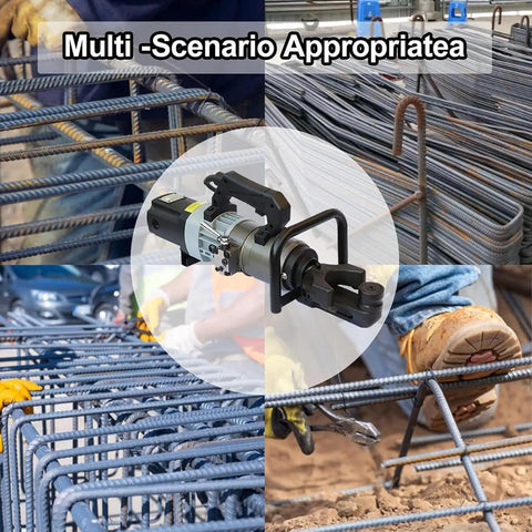 CUTPOY Handheld Electric Hydraulic Rebar Bender Portable 2 in 1 Steel Bar Bending Straightening Machine in use on job site.