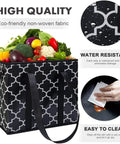 Reusable Grocery Bags 3 Pack Foldable Washable Large Storage Bins Basket Water Resistant Shopping Tote Bag Black filled with vegetables