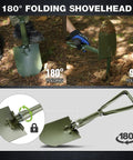 23 Inch Folding Camping Shovel With Cover High Manganese Steel Entrenching Tool with adjustable 180° shovelhead in use on dirt