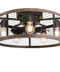 20 Inch Flush Mount Caged Ceiling Fan With Lights Remote Control Vintage Rustic Farmhouse Style Low Profile Enclosed Fixture