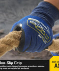 Fiberglass Free A5 Cut Resistant Gloves For Men With Touchscreen Safety, Nitrile Grip Coated, Blue XL holding rope