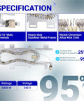 Infographic of upgraded dryer heating element kit with 8544771 element, showcasing specifications and nickel-chromium composition.