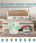 Tiny But Mighty Foldable Portable Washing Machine With Drainage Basket and laundry in bedroom