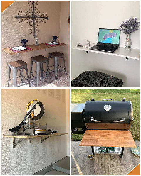 24 Inch Foldable Shelf Brackets For DIY Tables And Shelves used in various setups indoors and outdoors
